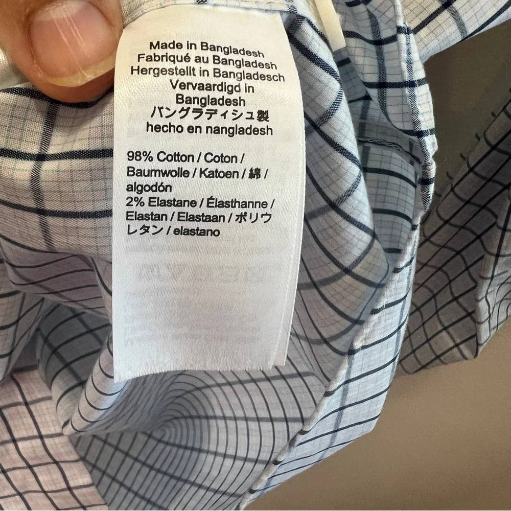J. Crew Flex Wrinkle Free Slim Button Down Blue Pink White Plaid Large
